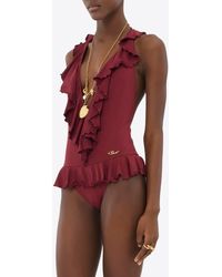 Chloé - Ruffled V-Neck One-Piece Swimsuit - Lyst