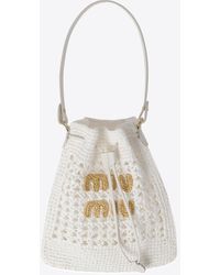 Miu Miu - Mini Woven-Raffia Bucket Bag - Lyst
