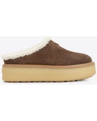 Prada - Triangle Logo Suede Flatform Mules - Lyst