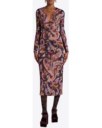 Etro - Paisley Print Draped V-Neck Midi Dress - Lyst