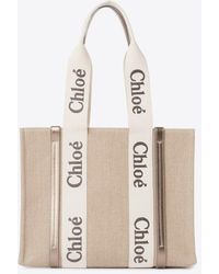Chloé - Woody Leather And Linen Tote Bag - Lyst