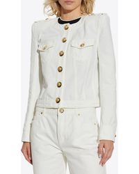 Balmain - Cropped Denim Jacket With Decorative-Buttons - Lyst