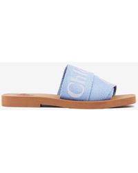 Chloé - Woody Linen-Blend Flat Mules - Lyst