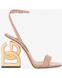 Dolce & Gabbana - Patent Leather Sandals With Dg Pop Heel - Lyst