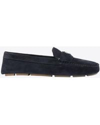 Prada - Enamel-Triangle-Logo Suede Loafers - Lyst