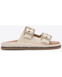 Alibi - Greta Crystal Buckle Raffia Sandals - Lyst