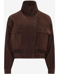 Saint Laurent - High-Neck Cropped Suede Jacket - Lyst