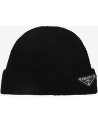 Prada - Triangle Logo Cashmere Beanie - Lyst