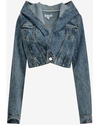 Alaïa - Cropped Hooded Denim Jacket - Lyst