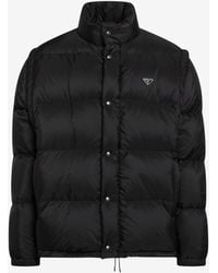 Prada - Triangle Logo Convertible Down Jacket - Lyst