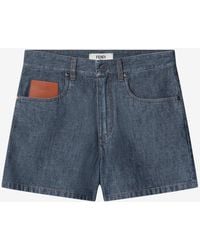 Fendi - Logo Patch Washed Denim Mini Shorts - Lyst