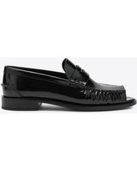 Prada - Brushed Leather Peep-Toe Loafers - Lyst