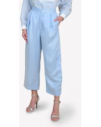Bimba Y Lola Linen-blend Wide-leg Cropped Trousers - Blue