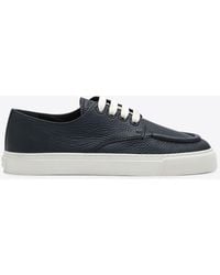 Prada - Hammered Leather Lace-Up Sneakers - Lyst