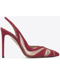 Aquazzura - Lune 105 Suede And Mesh Slingback Pumps - Lyst