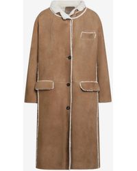 Prada - Shearling-Trimmed Leather Coat - Lyst
