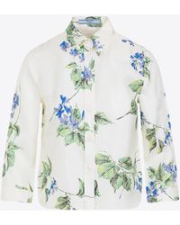 Prada - Floral Long-Sleeved Silk Shirt - Lyst