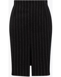 Saint Laurent - Pinstriped Wool Knee-Length Skirt - Lyst