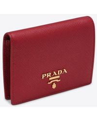 Prada - Fiery Saffiano Leather Small Wallet - Lyst