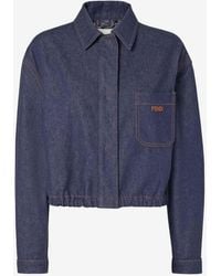Fendi - Logo Patch Cropped Denim Jacket - Lyst
