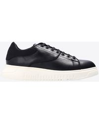 Emporio Armani - Stitched Panel Low-Top Leather Sneakers - Lyst
