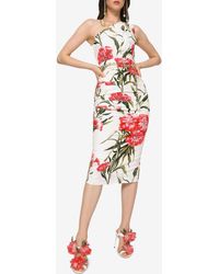 Dolce & Gabbana - Carnation-Print One-Shoulder Midi Dress - Lyst
