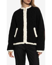 Moschino - Cable Knit Cardigan With Elbow Patches - Lyst