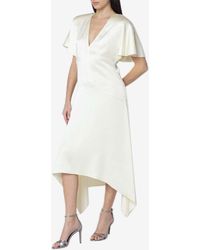 Stella McCartney - V-Neck Satin Midi Dress - Lyst