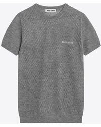 Miu Miu - Logo Lettering Cashmere Knit Top - Lyst