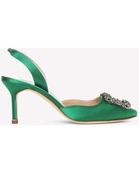 Manolo Blahnik - Hangisli 70 Crystal Buckle Slingback Pumps - Lyst