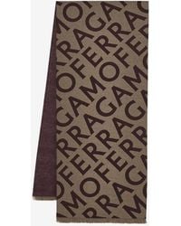 Ferragamo - Logo Print Reversible Wool Scarf - Lyst