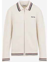 Miu Miu - Logo-Embroidered Zip-Up Cardigan - Lyst