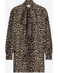 Saint Laurent - Leopardprint Silk Mini Dress - Lyst