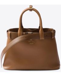 Prada - Medium Logo Leather Top Handle Bag - Lyst
