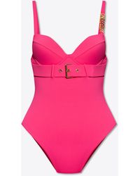 Moschino - Logo Plaque One-Piece Belted Swimsuit - Lyst