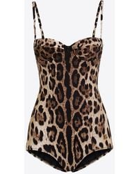 Dolce & Gabbana - Leopard-Printed One-Piece Swimsuit - Lyst
