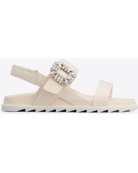 Roger Vivier - Slidy Viv' Crystal-Buckle Leather Sandals - Lyst