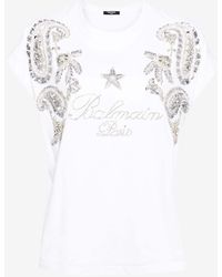 Balmain - Crystal Embellished Logo T-Shirt - Lyst