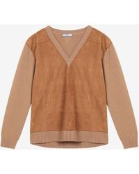 Prada - Wool And Suede V-Neck Sweater - Lyst