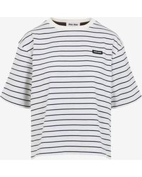 Miu Miu - Logo Patch Striped T-Shirt - Lyst