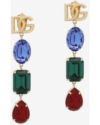 Dolce & Gabbana - Long Earrings With Dg Logo And Multi-Colored Rhinestones - Lyst