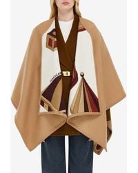 Ferragamo - Geometrical Renaissance Print Reversible Cashmere Poncho - Lyst