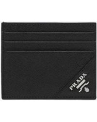 Prada - Triangle Logo Saffiano Leather Cardholder - Lyst