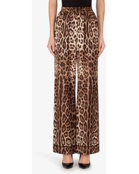 Dolce & Gabbana - Leopard Print Wide-Leg Satin Pants - Lyst