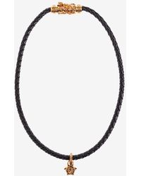 Versace - Medusa Charm Braided Leather Necklace - Lyst