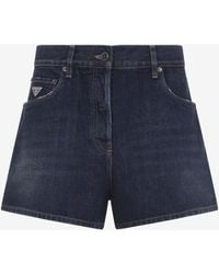 Prada - High-Waist Mini Denim Shorts - Lyst