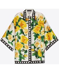 Dolce & Gabbana - Oversized Rose-Print Silk Shirt - Lyst