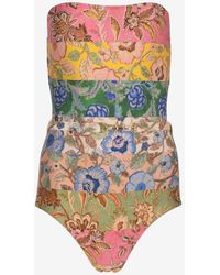 Zimmermann - Junie Floral Print Strapless One-Piece Swimsuit - Lyst