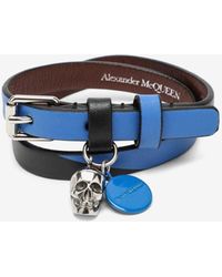 Alexander McQueen - Double-Wrap Skull Leather Bracelet - Lyst