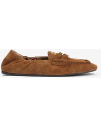 Miu Miu - Logo Suede Penny Loafers - Lyst